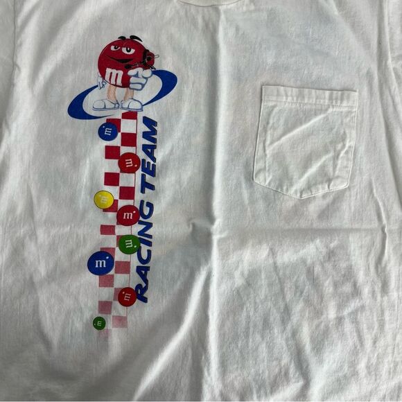 Vintage M&M Nascar Shirt Men White Medium All Over Print Double Sided 90s Racing - Picture 10 of 13